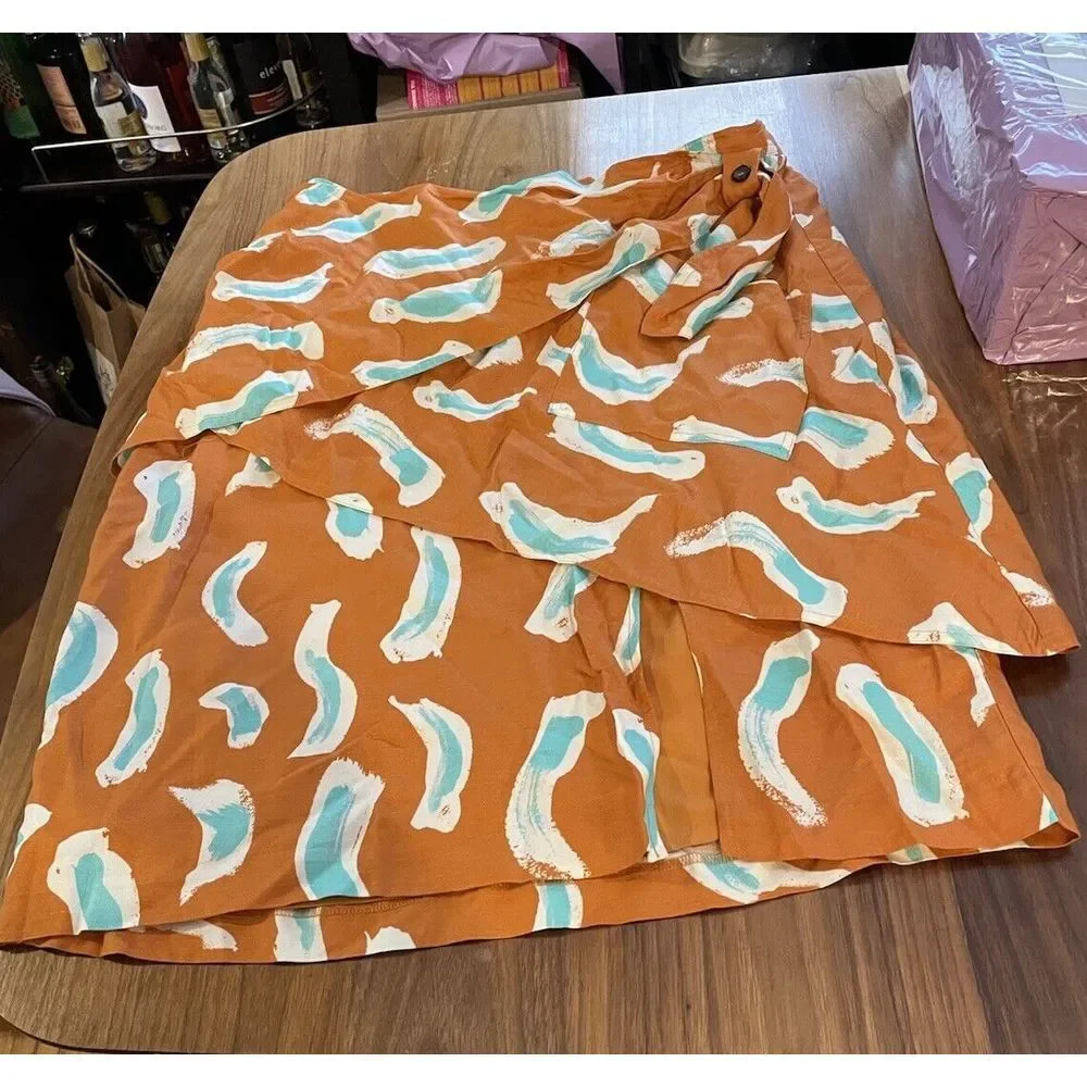 Maeve‎ By Anthropologie Skirt Womens 14 Orange Rayon/Linen Wrap